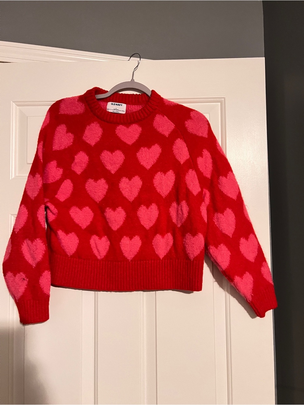 Old Navy Red Sweater with Pink Heart Pattern